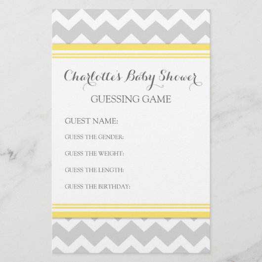 Baby shower Guessing Game Gray Chevron (Voorkant)