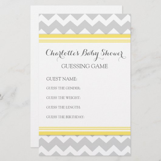 Baby shower Guessing Game Gray Chevron (Voorkant / Achterkant)