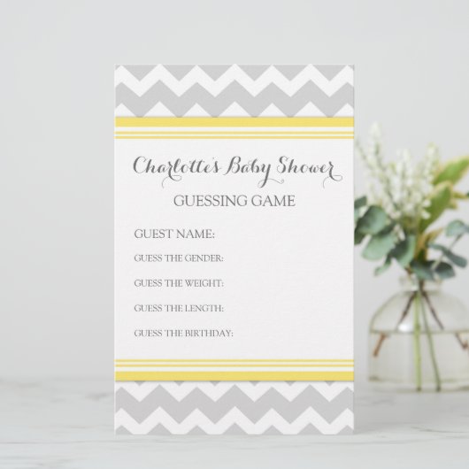 Baby shower Guessing Game Gray Chevron (Staand voorkant)
