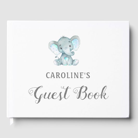 Baby shower Guest Book, Blue Elephant Gastenboek (Voorkant)