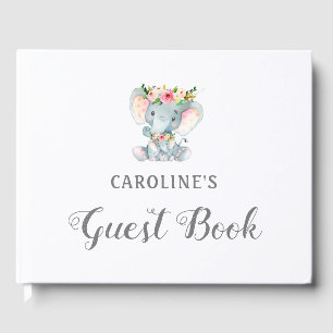 Baby shower Guest Book, Floral Elephant Gastenboek
