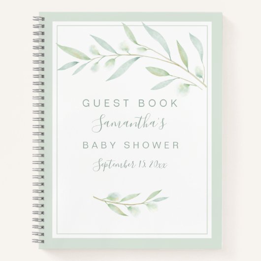 Baby shower Guest Book Greenery Elegant Waterverf Notitieboek (Voorkant)