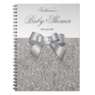 baby shower Guestbook Faux Silver Sequins en Bow Notitieboek