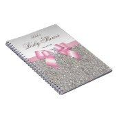 baby shower Guestbook Faux Silver Sequins Pink Bow Notitieboek (Rechterzijde)