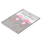 baby shower Guestbook Faux Silver Sequins Pink Bow Notitieboek (Linkerzijde)
