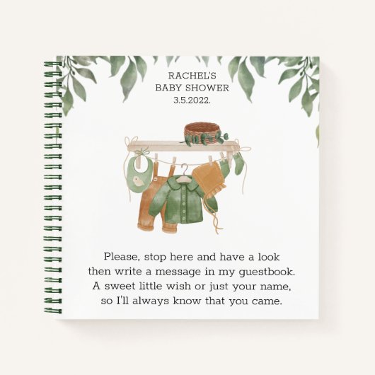 Baby shower Guestbook Sage Green Greenery Notitieboek (Voorkant)