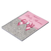 baby shower Guestbook Silver Sequins Pink Bow Notitieboek (Linkerzijde)
