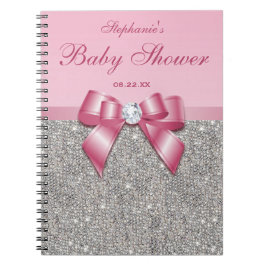 baby shower Guestbook Silver Sequins Pink Bow Notitieboek