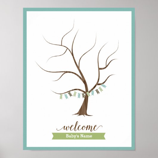 Baby Shower Guestbook Tree (Blue) - 11x14 Poster (Voorkant)