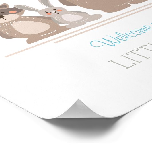 Baby shower guestbook vingerafdruk bosbos blauw poster (Hoek)