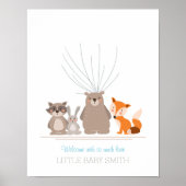 Baby shower guestbook vingerafdruk bosbos blauw poster (Voorkant)