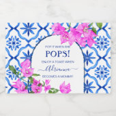 Baby shower gunst blauwe tegels bougainvilleas sparkling wijnetiket (Enkel label)