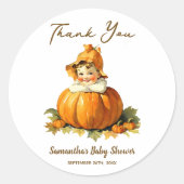Baby shower gunst Dank u kleine pompoen meisje Ronde Sticker (Voorkant)