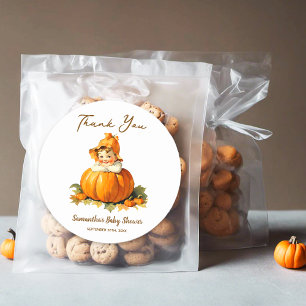 Baby shower gunst Dank u kleine pompoen meisje Ronde Sticker