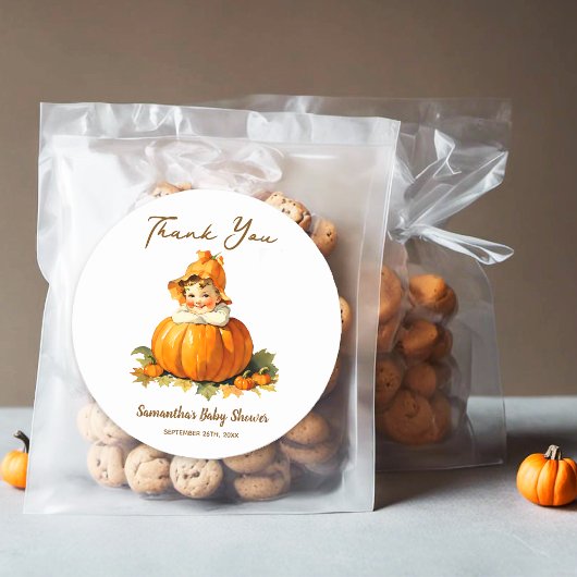 Baby shower gunst Dank u kleine pompoen meisje Ronde Sticker