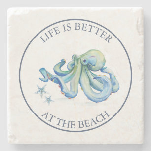 Baby shower gunsten strand blauwe octopus stenen onderzetter