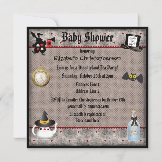 baby shower Halloween Alice in Wonderland Invites Kaart (Achterkant)