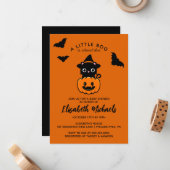 BABY SHOWER | Halloween Cute Cat Witch Notitiekaartje (Voorkant / Achterkant in situ)