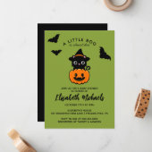 BABY SHOWER | Halloween Cute Cat Witch Notitiekaartje (Voorkant / Achterkant in situ)