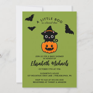 BABY SHOWER   Halloween Cute Cat Witch Notitiekaartje