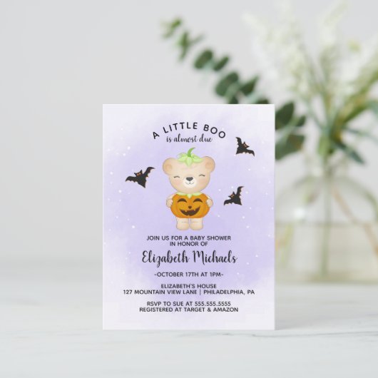 BABY SHOWER HALLOWEEN | Een kleine boe is verschul Briefkaart (Staand voorkant)