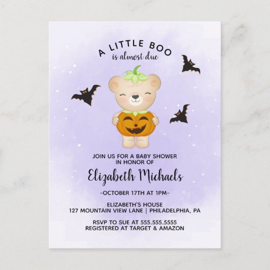 BABY SHOWER HALLOWEEN | Een kleine boe is verschul Briefkaart (Voorkant)