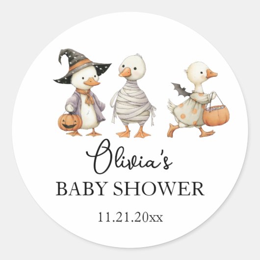 Baby Shower Halloween gans sticker (Voorkant)