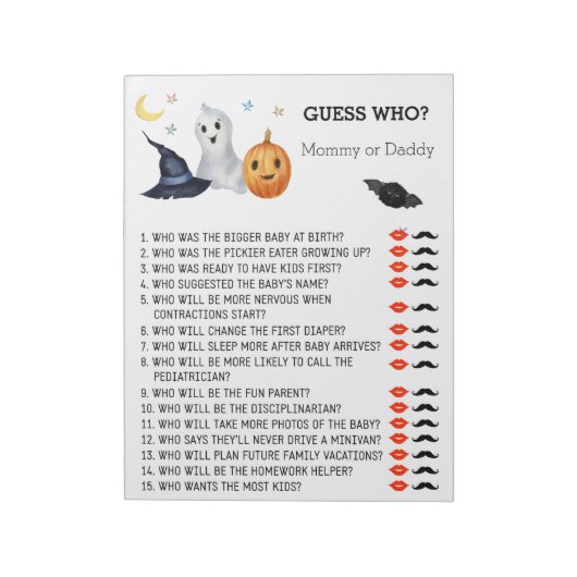 Baby shower Halloween Ghost raad wie Notitieblok (Linkerzijde)