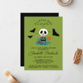BABY SHOWER | Halloween Lil' Boo Skeleton Notitiekaartje (Voorkant / Achterkant in situ)