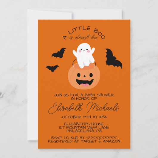 BABY SHOWER | Halloween Lil'Boo Ghost Notitiekaartje (Voorkant)