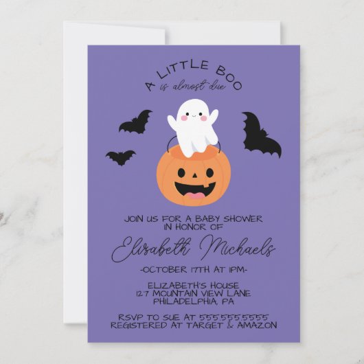 BABY SHOWER | Halloween Lil'Boo Ghost Notitiekaartje (Voorkant)