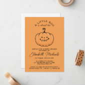 BABY SHOWER | Halloween Lil'Boo Pumpkin Notitiekaartje (Voorkant / Achterkant in situ)