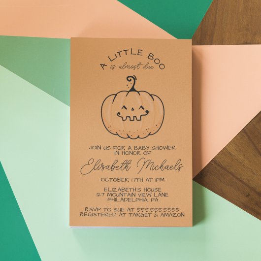 BABY SHOWER | Halloween Lil'Boo Pumpkin Notitiekaartje
