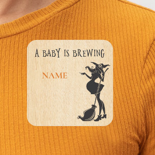 Baby shower Halloween Naam Tag Brewing Witch Vierkante Sticker