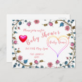 Baby shower hart aankondigingskaart (Voorkant / Achterkant)