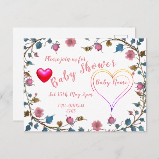 Baby shower hart aankondigingskaart (Voorkant / Achterkant)