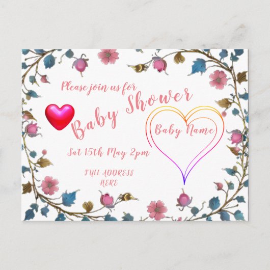 Baby shower hart aankondigingskaart (Voorkant)
