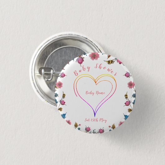 Baby shower hart ronde button 3,2 cm (Voorkant /achterkant)