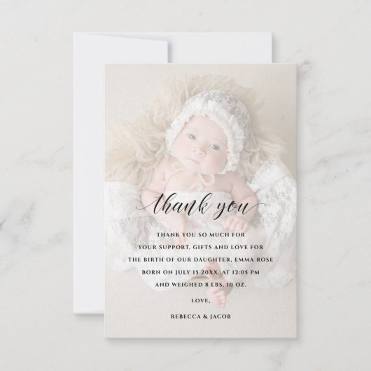 Baby shower Hartelijk dank 2 Sided Foto Faux Vellu Bedankkaart (Voorkant)