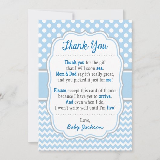 baby shower Hartelijk dank | Baby Blue Polka Dots Bedankkaart (Voorkant)