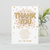 baby shower Hartelijk dank Confetti Gold Roze meis Bedankkaart (Staand voorkant)