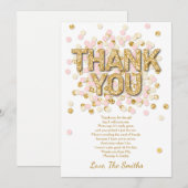 baby shower Hartelijk dank Confetti Gold Roze meis Bedankkaart (Voorkant / Achterkant)