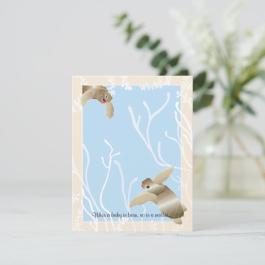 Baby shower Hartelijk dank, Cream/Blue Turtle Bedankkaart (Staand voorkant)