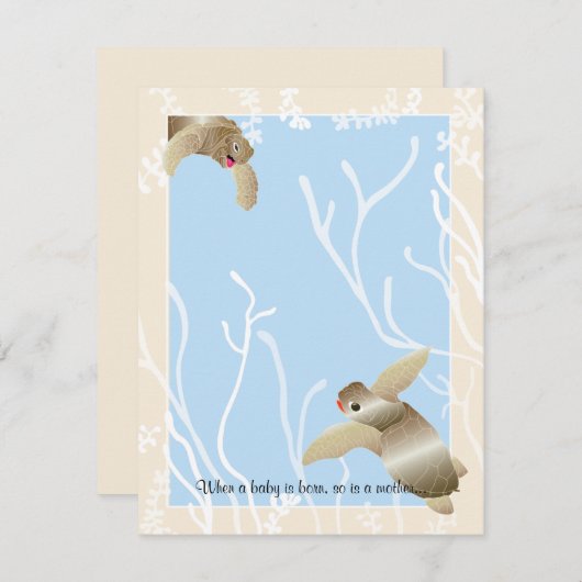 Baby shower Hartelijk dank, Cream/Blue Turtle Bedankkaart (Voorkant / Achterkant)