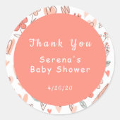 Baby shower Hartelijk dank, Floral Heart Ronde Sticker (Voorkant)