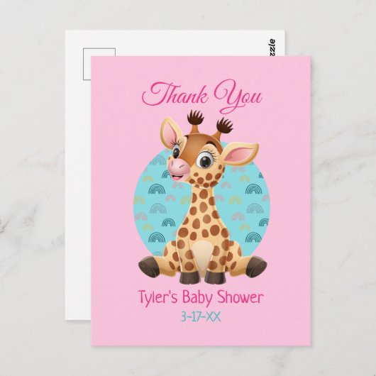 Baby shower Hartelijk dank, Giraffe DIY-naam en -b Briefkaart (Voorkant / Achterkant)