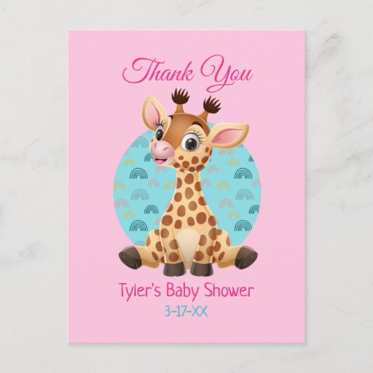 Baby shower Hartelijk dank, Giraffe DIY-naam en -b Briefkaart (Voorkant)