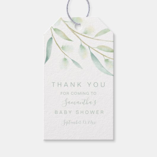 Baby shower Hartelijk dank, groener Waterverf Cadeaulabel (Voorkant)