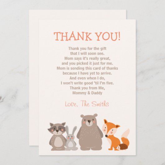 Baby shower Hartelijk dank - Kaart Woodland (Voorkant / Achterkant)