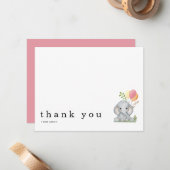 Baby shower Hartelijk dank Naam Elephant Note Card Notitiekaartje (Voorkant / Achterkant in situ)